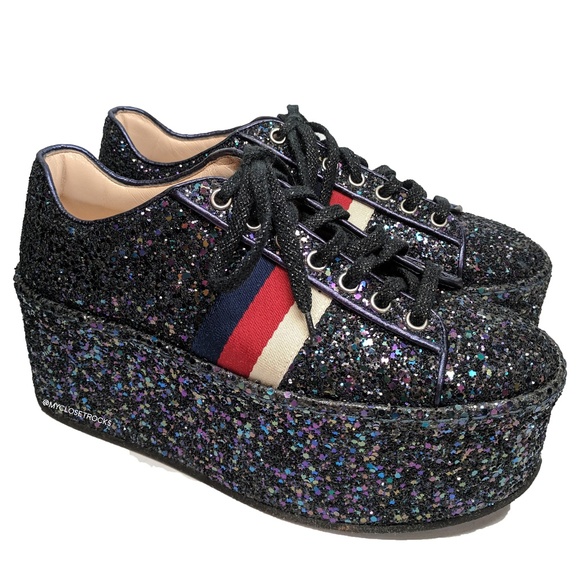 Gucci Shoes - SOLD Gucci Peggy Glitter Blue Platform Sneakers